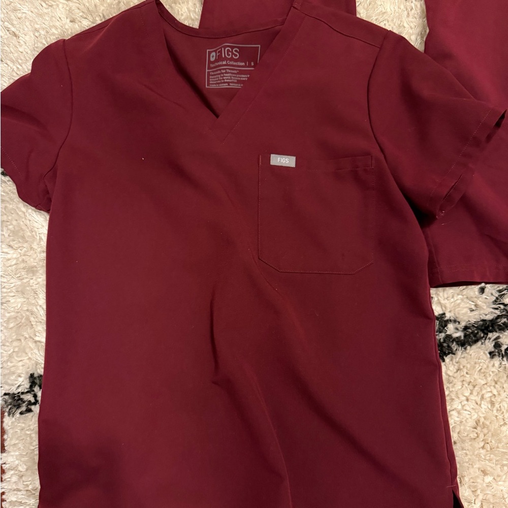 Figs Maroon V-Neck Scrub Top